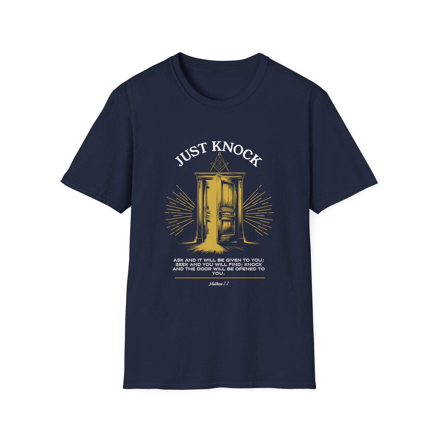 Just Knock Door Graphic T-Shirt — Inspirational Faith Verse Tee