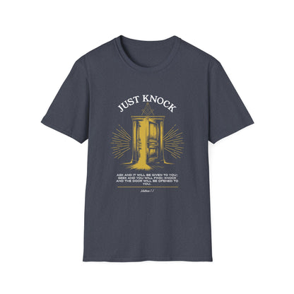 Just Knock Door Graphic T-Shirt — Inspirational Faith Verse Tee