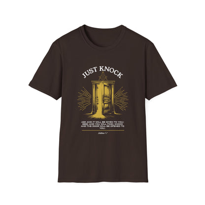 Just Knock Door Graphic T-Shirt — Inspirational Faith Verse Tee