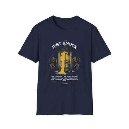 Just Knock Door Graphic T-Shirt — Inspirational Faith Verse Tee