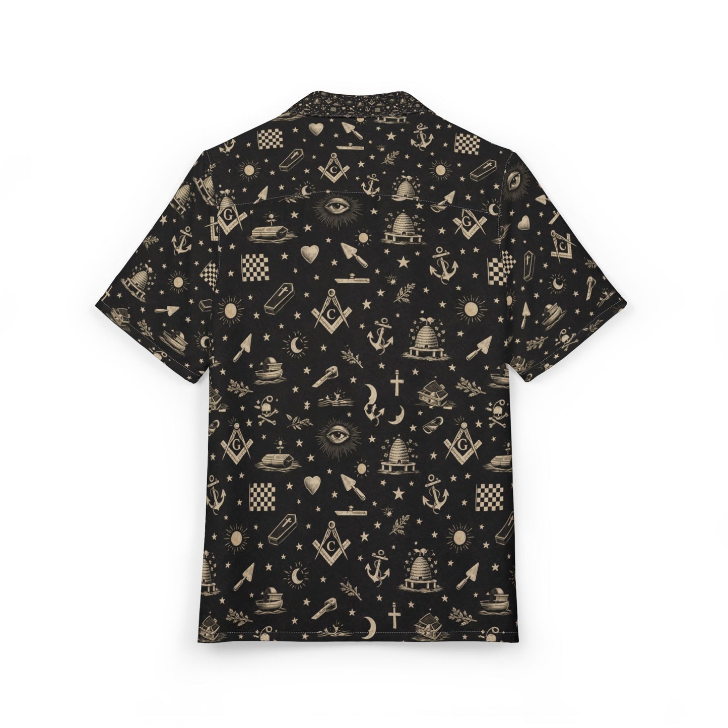 Tropical Icon Pattern Hawaiian Shirt — Vintage Black Masonic Symbolism & Symbols Print