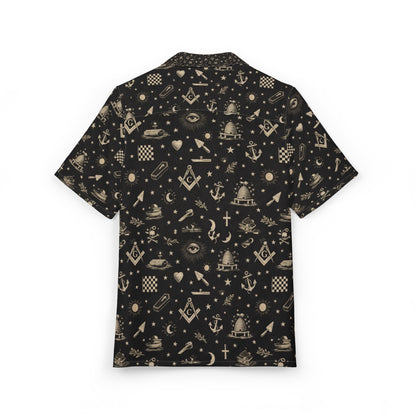 Tropical Icon Pattern Hawaiian Shirt — Vintage Black Masonic Symbolism & Symbols Print