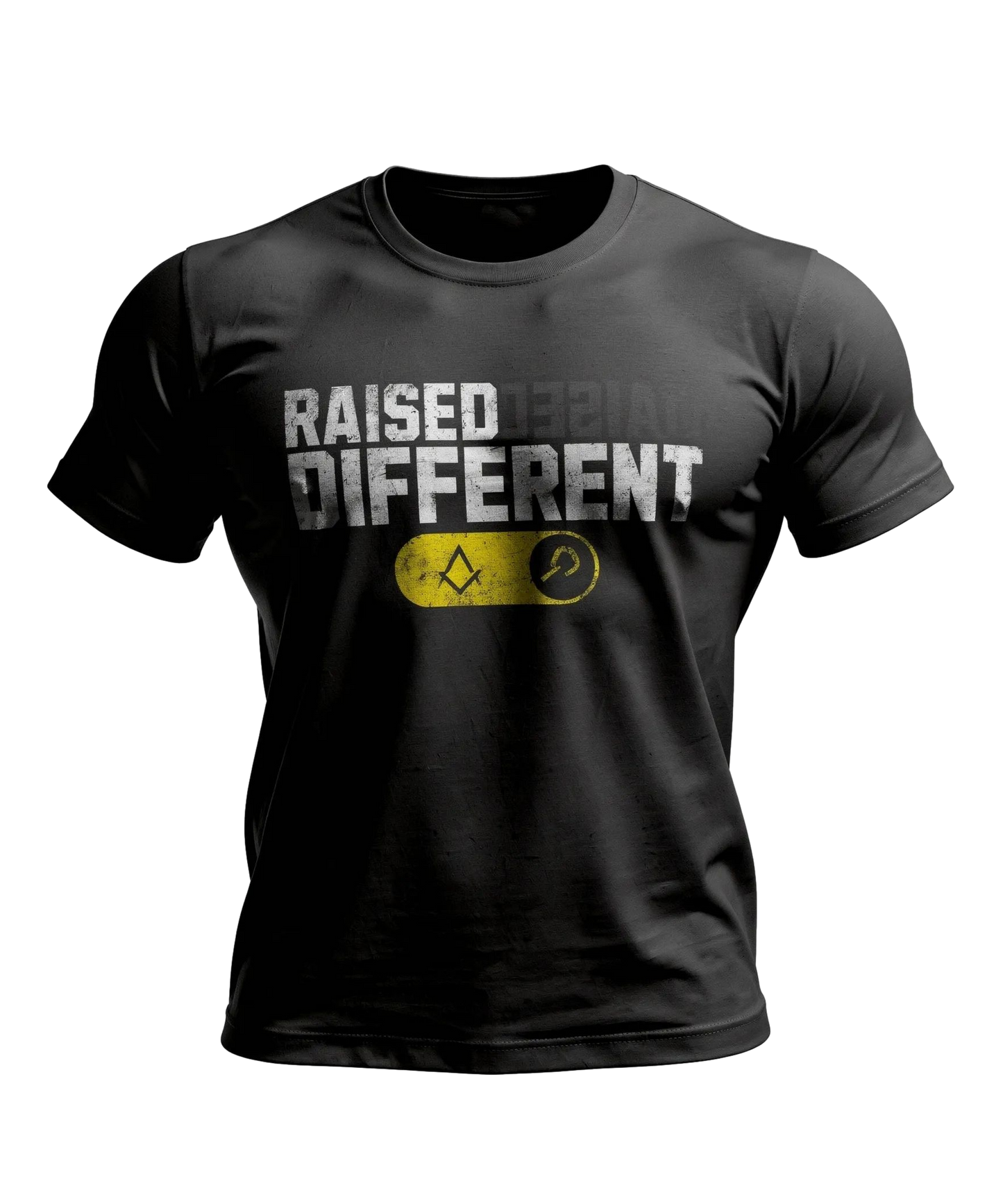 Raised Different T-Shirt — Bold Yellow Accent Graphic Tee