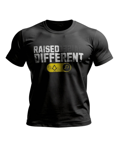 Raised Different T-Shirt — Bold Yellow Accent Graphic Tee