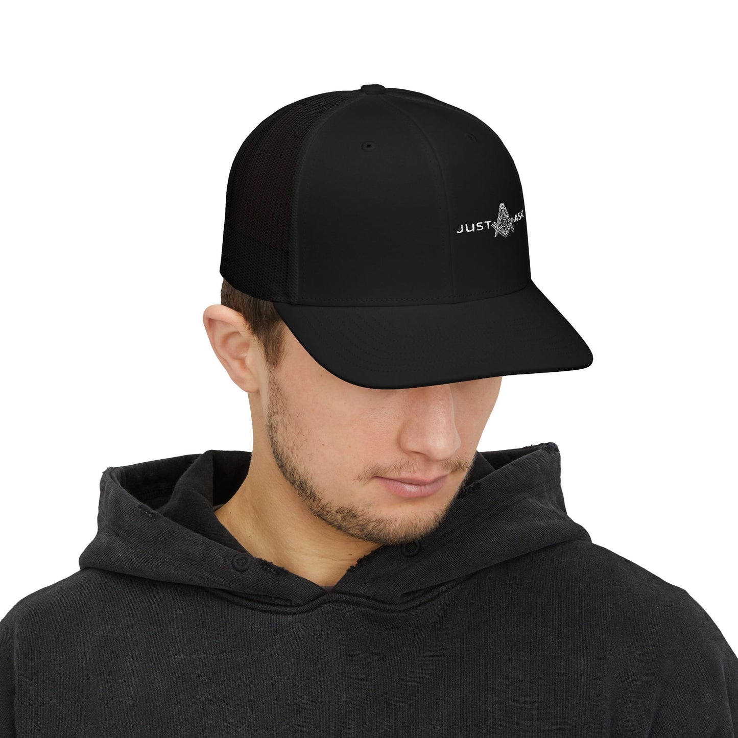 Just Ask Embroidered Snapback Trucker Hat
