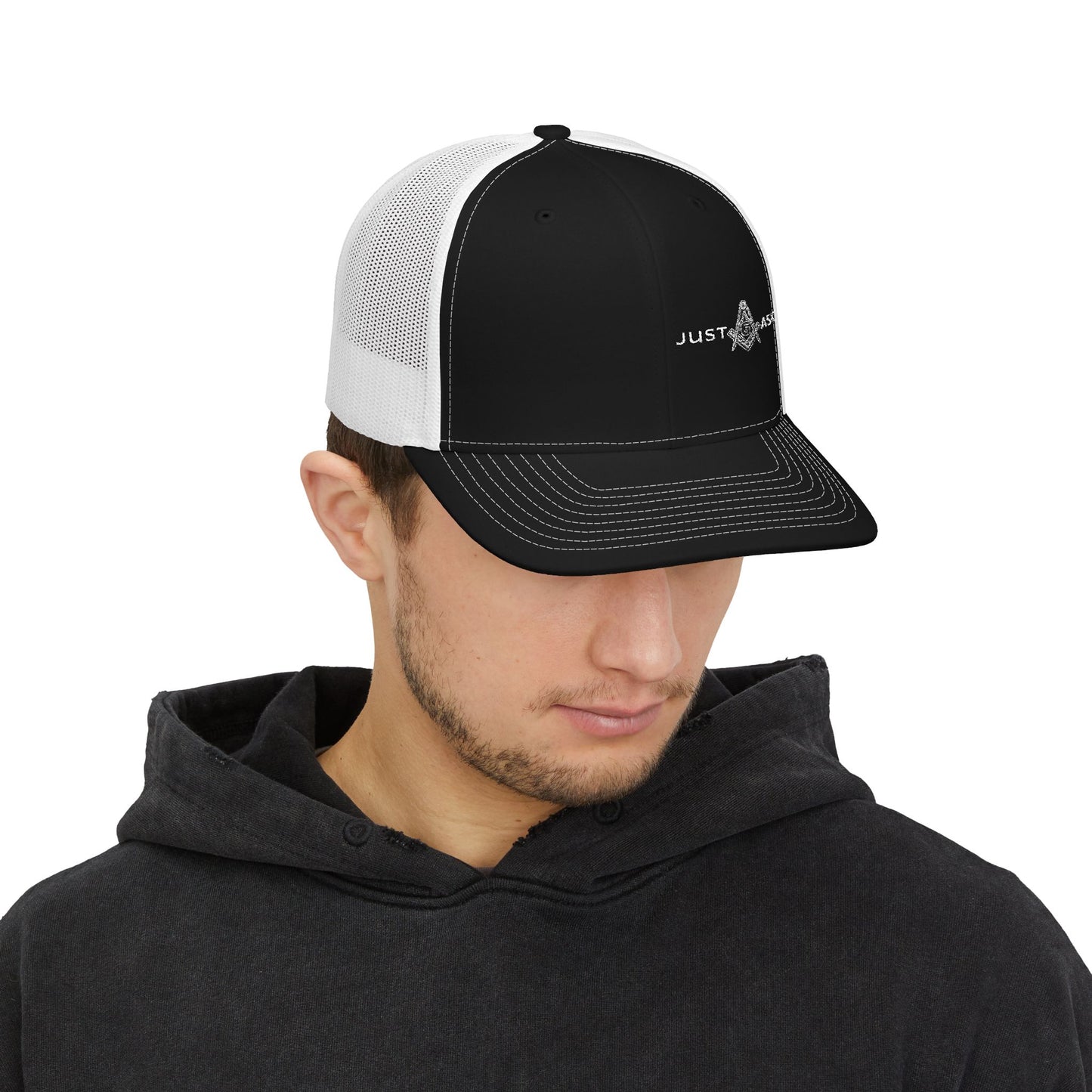 Just Ask Embroidered Snapback Trucker Hat