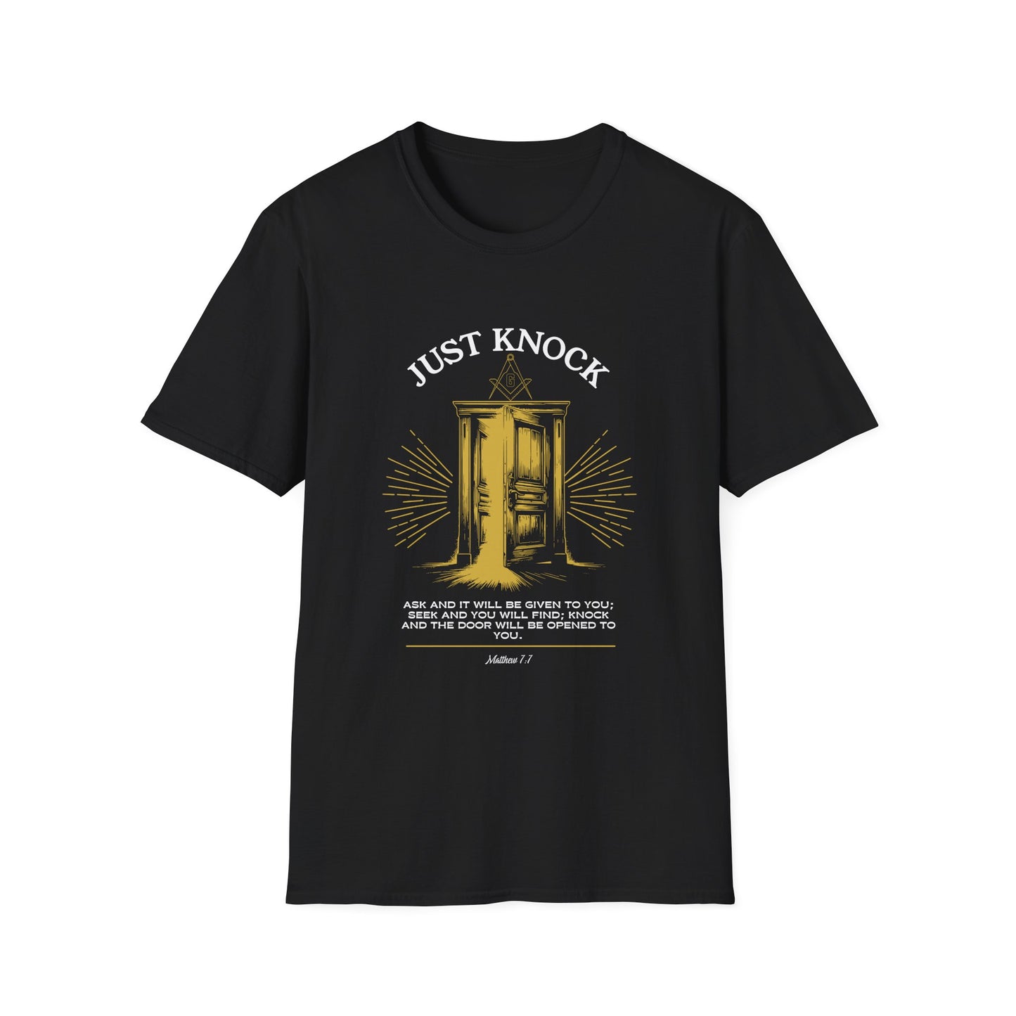 Just Knock Door Graphic T-Shirt — Inspirational Faith Verse Tee