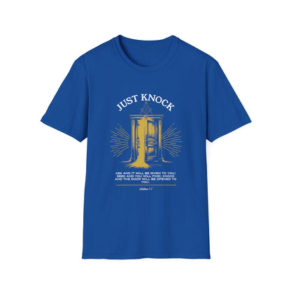 Just Knock Door Graphic T-Shirt — Inspirational Faith Verse Tee