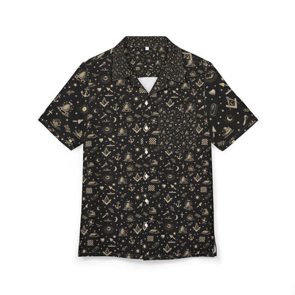 Tropical Icon Pattern Hawaiian Shirt — Vintage Black Masonic Symbolism & Symbols Print
