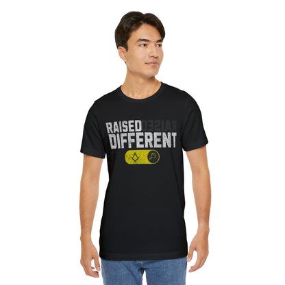 Raised Different T-Shirt — Bold Yellow Accent Graphic Tee