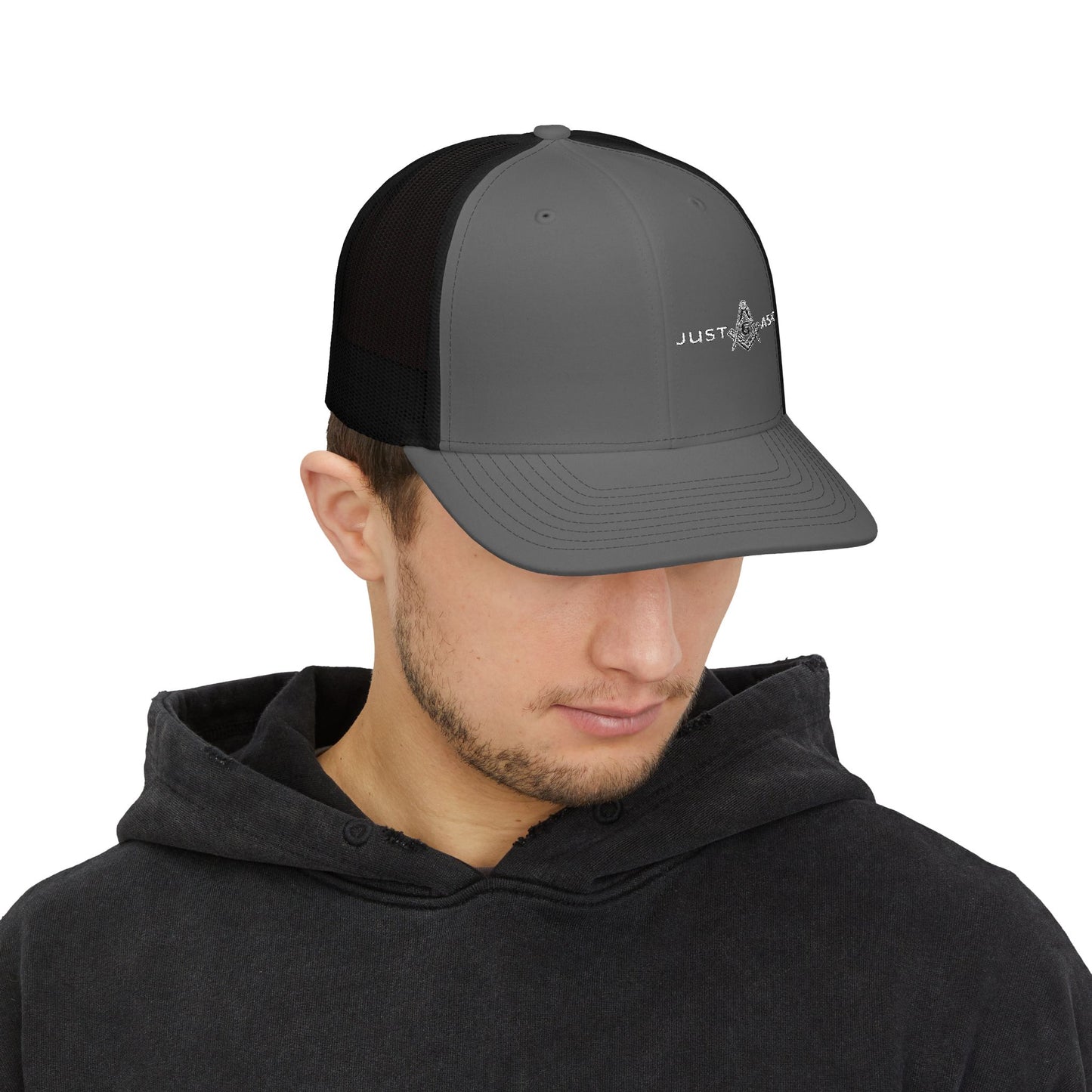 Just Ask Embroidered Snapback Trucker Hat