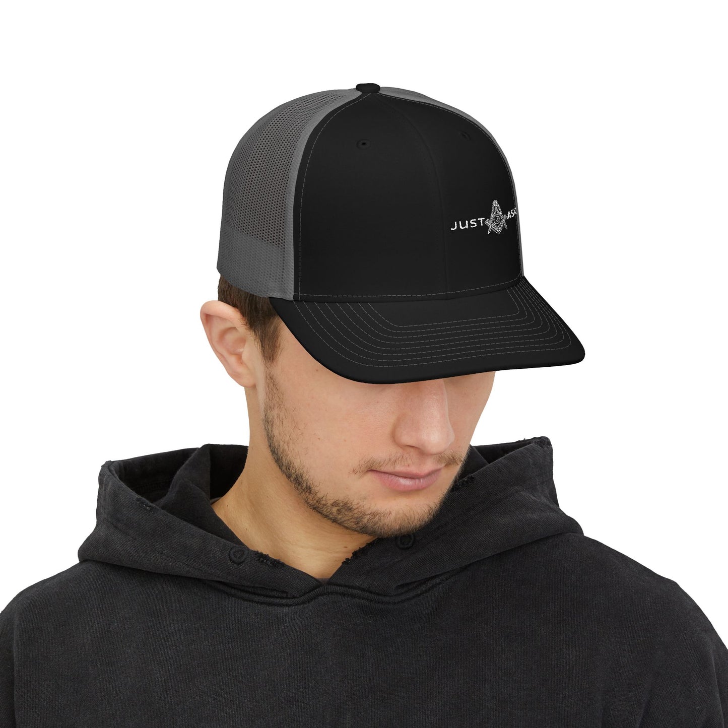 Just Ask Embroidered Snapback Trucker Hat