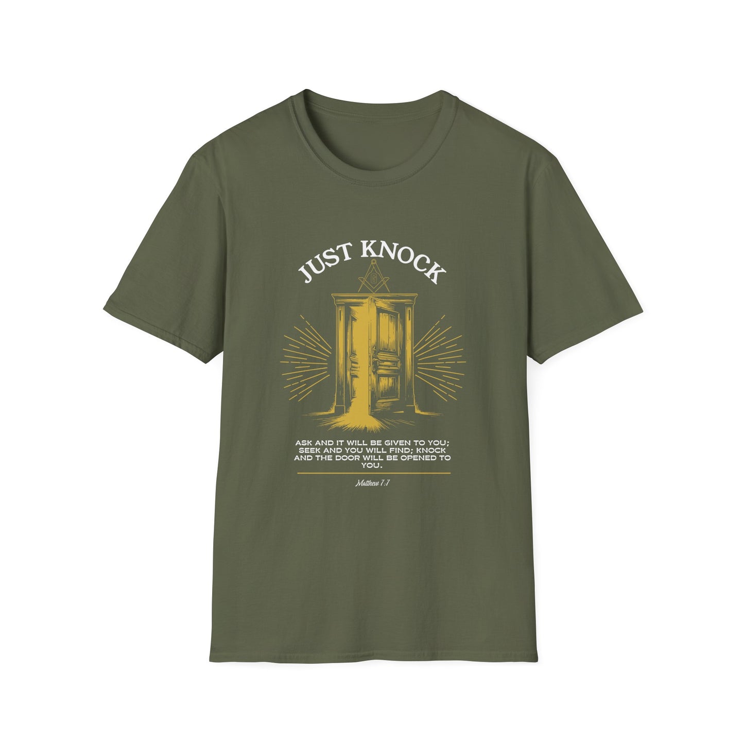 Just Knock Door Graphic T-Shirt — Inspirational Faith Verse Tee