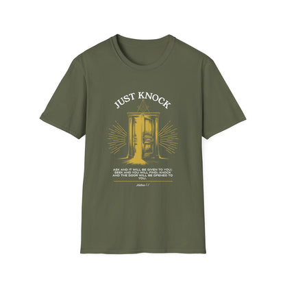 Just Knock Door Graphic T-Shirt — Inspirational Faith Verse Tee