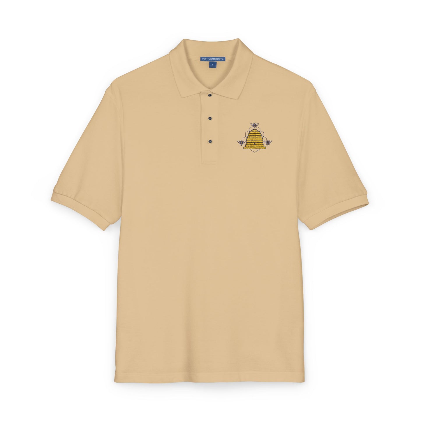 Embroidered Honeycomb Bee Polo Shirt — Men's Casual Work & Garden Tee