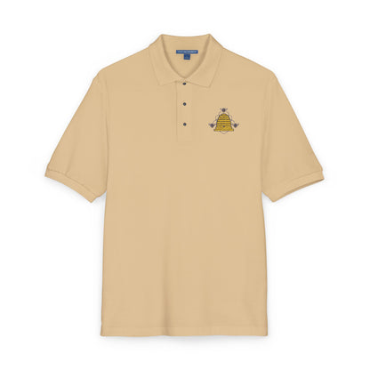 Embroidered Honeycomb Bee Polo Shirt — Men's Casual Work & Garden Tee