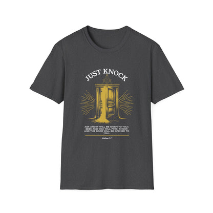 Just Knock Door Graphic T-Shirt — Inspirational Faith Verse Tee