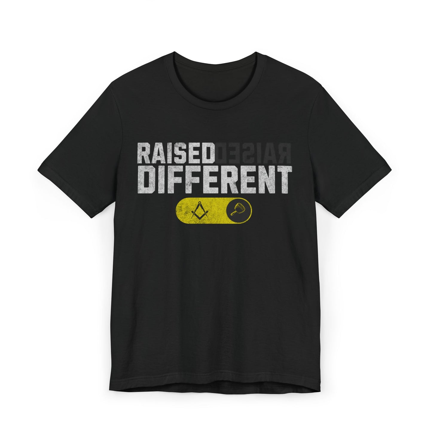Raised Different T-Shirt — Bold Yellow Accent Graphic Tee