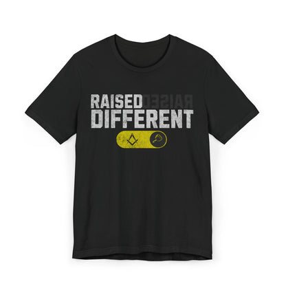 Raised Different T-Shirt — Bold Yellow Accent Graphic Tee
